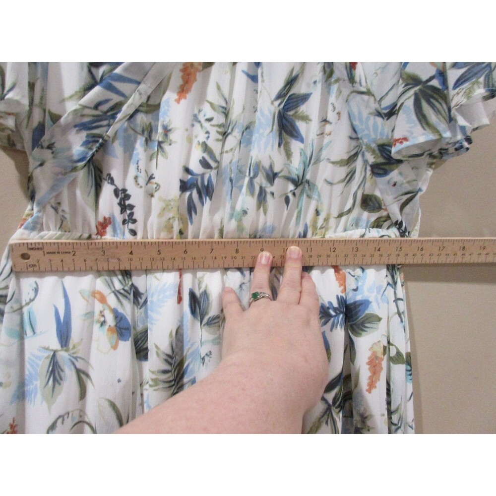 IVY CITY Dress Women XXL White/Blue Floral Long Flutter Sleeve - Picture 4 of 7